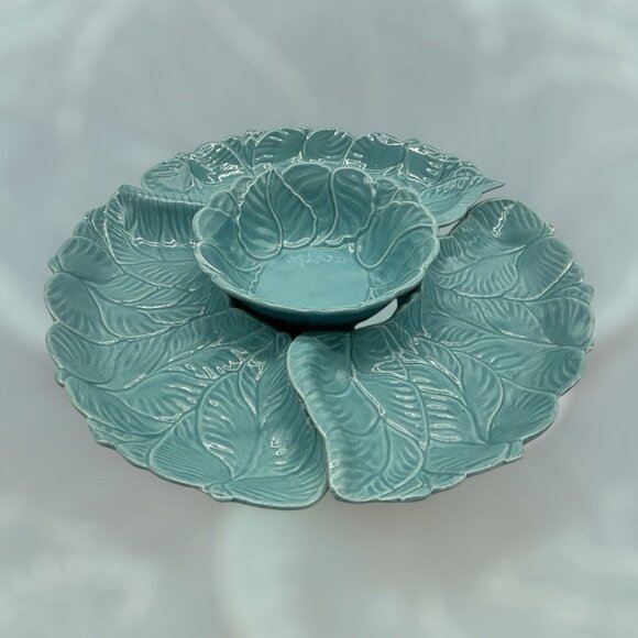 California Pottery 4 piece Turquoise Chip and Dip Set Made in USA MCM Serveware - Picture 13 of 15